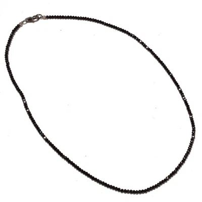 Collar de cuentas de espinela negra collar de cuentas facetadas collar de plata 18 pulgadas Foto 1 de 4