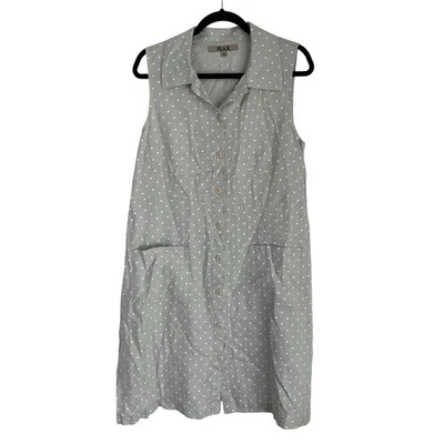 Camisa de vestir de lino FLAX sin mangas a lunares Lagenlook botones bolsillos cambiantes S Foto 1 de 4
