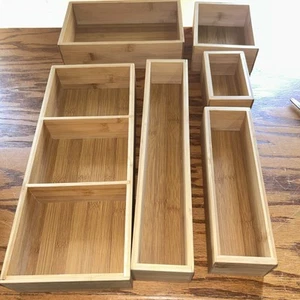 6pcs Bamboo Drawer Organizer Set Wood Storage Containers for Kitchen Bathroom - Picture 1 of 9