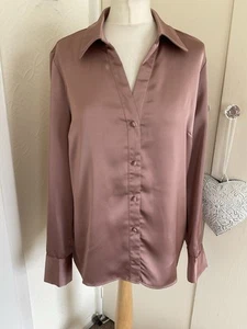 LIPSY SatIn Shirt Blouse Dusky Pink Size 14 - Picture 1 of 6