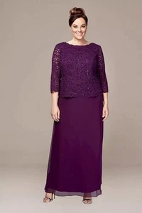 Alex Evenings Women's Plus Size Stretch Lace Bodice Mock Dress / Deep Plum, 20w - Picture 1 of 3