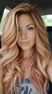 Auburn with Light Blonde Highlight Long Wavy Lace Front Wig Human Hair Wigs - Image 1 of 4
