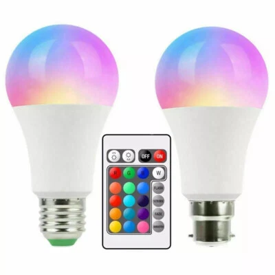 RGB Bulb LED Light 16 Colour Changing B22 Bayonet E27 Screw Lamp Remote Control - Image 1 of 4