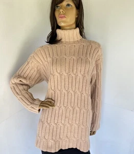 TSE Silk/Cashmere Chunky Tan/Camel  Cable Knit Sweater Size M - Picture 1 of 7