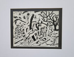 Fernand Leger  "The Country Outing"  Matted offset b/w Lithograph 1971