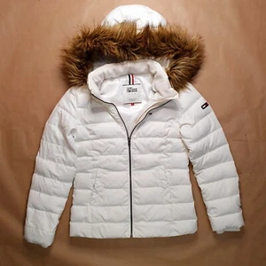 Tommy Hilfiger Damen Daunenjacke Anorak Gr. S Weiß Steppjacke Gefüttert Webpelz - Bild 1 von 17