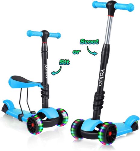 3-in-1 Kleinkinder LED Kinderroller mit Sitz Scooter Kinderscooter 3 Räder