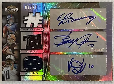 2007 Topps Tripple Threads Eli Manning, Brady Quinn, Vince Young Triple Auto - Image 1 of 4
