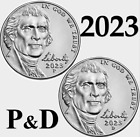  2023 P and D Jefferson nickel 5 ¢ cents - Lot de 2 pièces non circulées