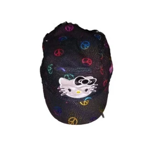 Sanrio Hello Kitty Cadet Hat Black & Ranbow Peace Sign Elastic Back Girls  - Picture 1 of 4