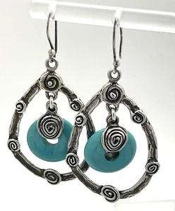 Turquoise Silver Dangling Earrings - Picture 1 of 6