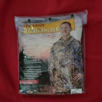 Vintage Stearns Advantage Timber Camo M Rain Suit Hooded Jacket Pants Hunting - Image 1 of 4