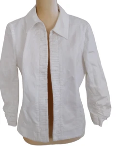 KASPER Sportswear Women White Cotton Spandex 3/4 Sleeve Open Front Blazer Jacket - Picture 1 of 11
