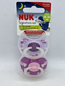 Nuk Signature Nigh Soother Silicone 2 Pack Glow In Dark Pink 18 Months+ - Picture 1 of 14