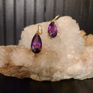 18K Gold Plated Amethyst Dangle Earrings - 18.00 CTW African Pear Amethyst - Picture 1 of 3