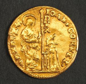 1709, Doges of Venice, Giovanni Cornaro II. Gold Zecchino Coin. (2.8gm) Clipped!