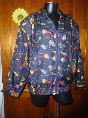 CHAQUETA DE COLECCIÓN AÑOS 90 BARROCA Borla Cadena Bufanda Estampado 100% SEDA BOMBARDERO HIP HOP L Foto 1 de 4