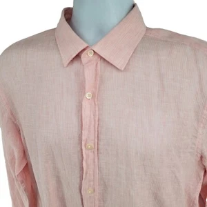 The Men's Store Bloomingdale's Size M 100% Linen Shirt Pink Striped - Picture 1 of 6
