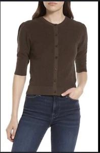Frame Shrunken Silk Blend Cardigan In Dark Chocolate XL - Picture 1 of 11