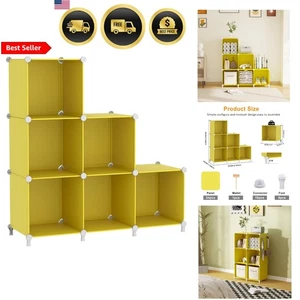 Cube Storage Organizer 6 Cube Shelves Stackable Plastic Closet Shelf Yellow - Picture 1 of 9