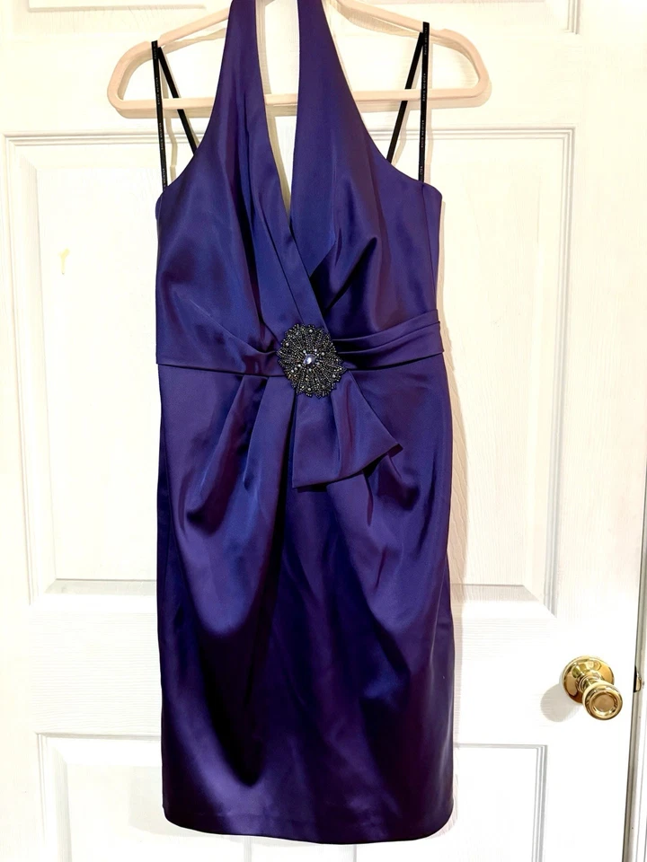 Precioso Vestido Halter Satinado David Meister Talla 8 Nuevo Sin Etiquetas Foto 1 de 4