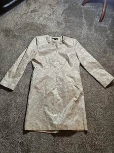 Size 14 Tahari Luxe Beige Gold Embellished Beaded 2Pc Skirt Suit - Picture 1 of 6