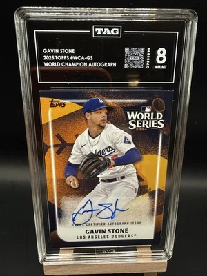 2025 Topps World Series Auto Gavin Stone On Card /50 Dodgers TAG 8 Graded - Image 1 of 2