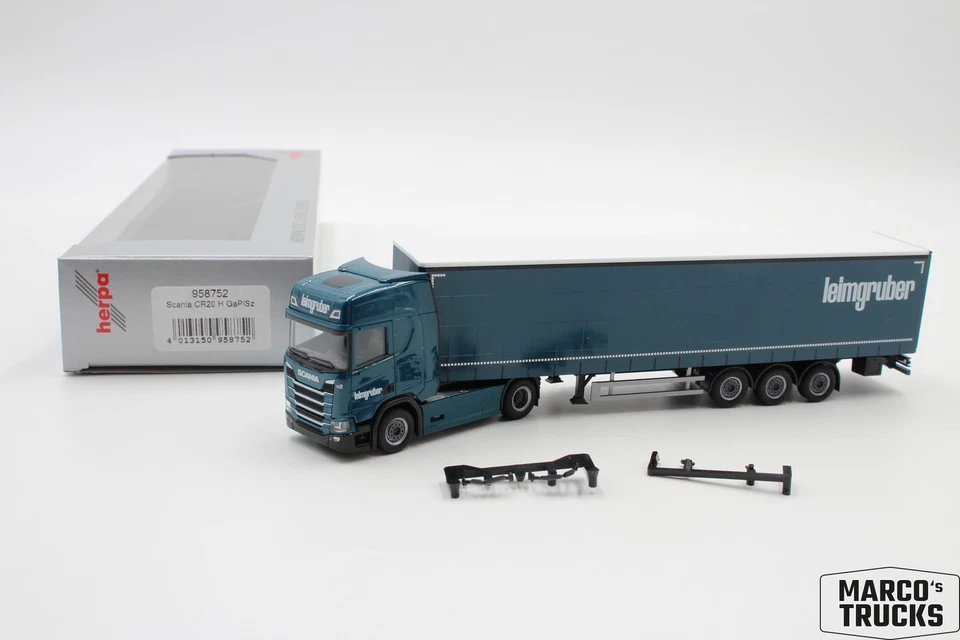 Herpa Scania CR20 HD curtainsidern-Semi-trailer "Leimgruber" No. 958752 1/87 /HN - Image 1 of 1