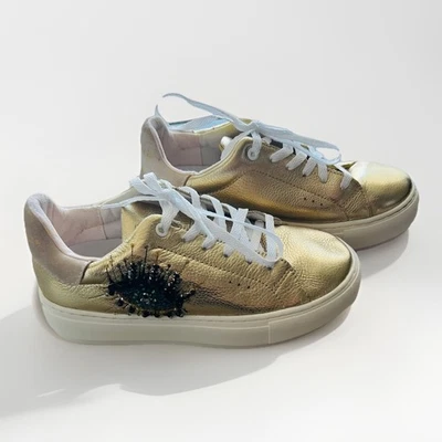 Kurt Geiger London женщин Laney глаз украшенный платформе низкий верхний кроссовок золото 36 - Изображение 1 из 4