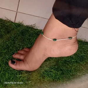 925 Sterling Silver Green Oval Jade Beads Beaded Chain Anklet Gift For Her - Picture 1 of 5
