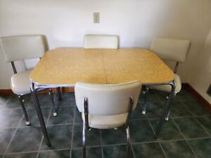 Vintage MCM 1950s - 60s Yellow Formica Table and Chairs with extra backs & seats