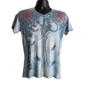 Ring of Fire Winged Sword Graphic Tee Size M Blue Gothic Medieval Fantasy - Picture 1 of 6