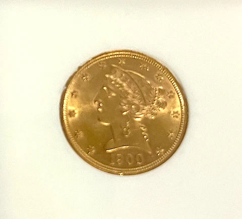 1900 $5 Gold Liberty Half Eagle VERY Nice Condition Cover