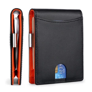 Portafoglio Uomo Slim con Fermasoldi Pelle Blocco RFID Bifold Porta Carte di Credito - Foto 1 di 6