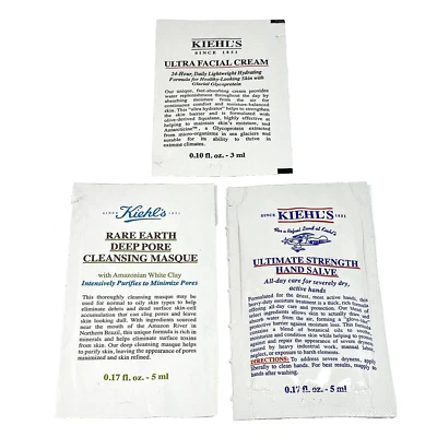 Kiehl's Ultra Facial Cream, Pore Cleansing Masque, Hand Salve 3 Variety Packets - Image 1 of 3