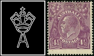 Sello de marca de agua única púrpura de Australia KGV 4 1/2d 1924 como nuevo con bisagras muy ligeras - Imagen 1 de 1