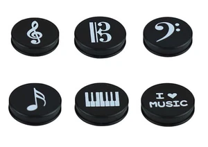New music themed black round fridge whiteboard magnets 6 pack free postage - Imagen 1 de 10