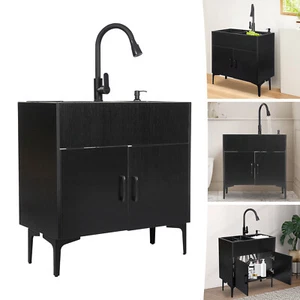 Laundry Sink Stainless Steel Utility Sink Cabinet with Sink with Flexible Faucet - Picture 1 of 24