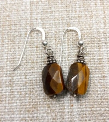 Серьги-капли с большими тигровыми глазами и акцентами из чистого серебра - Изображение 1 из 4