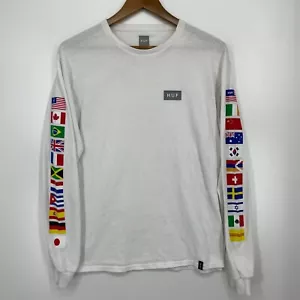 HUF Long Sleeve T-Shirt Men's M White Nations Flags Logo Cotton - Picture 1 of 9