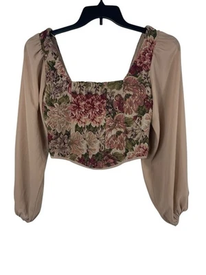 Top corto tapiz floral cuello cuadrado abullonado manga transparente renacentista casa de campo S Foto 1 de 4