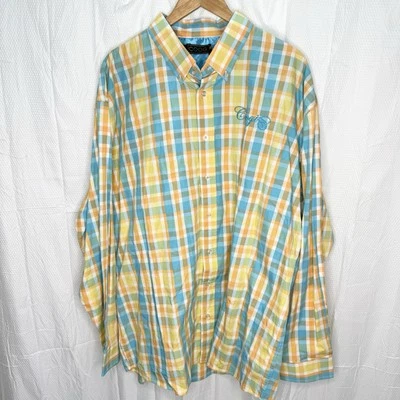 Camisa Coogi Abotonada Manga Larga A Cuadros Azul Amarillo Naranja Algodón Para Hombres 3XL NUEVA CON ETIQUETAS Foto 1 de 4
