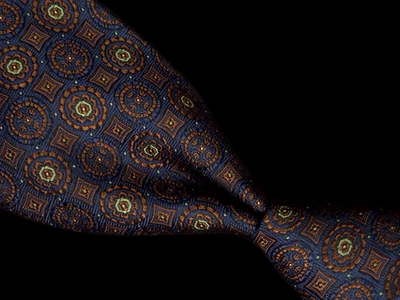 NOVO COM ETIQUETAS US$ 95 Brooks Brothers Azul Marinho Marrom Geométrico Floral Seda EUA Gravata de Pescoço - Imagem 1 de 4