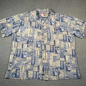 RJC Hawaiian Shirt Mens 3XL Blue White Aloha Camp Collar Made in Hawaii USA - Picture 1 of 12