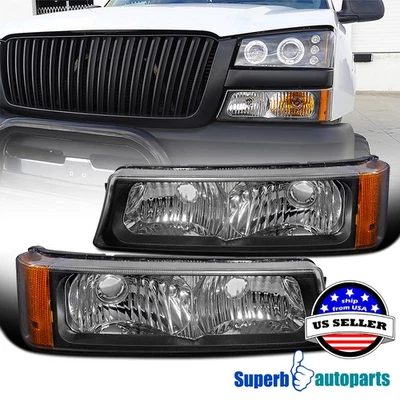 Fits 2003-2006 Silverado Avalanche 1500 2500 HD 3500 Black Front Bumper Lights Foto 1 de 4