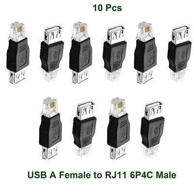 10x RJ11 6P4C Telephone Jack to USB Type-A Female Adapter for Fax Machine Modem - Image 1 of 4