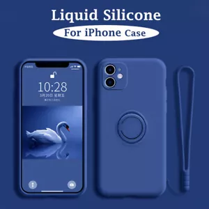 For iPhone 16 15 14 13 12 11 Pro Max XS XR Liquid Silicone Ring Stand Case Cover - Picture 1 of 22