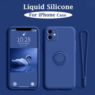 For iPhone 16 15 14 13 12 11 Pro Max XS XR Liquid Silicone Ring Stand Case Cover - Image 1 of 4