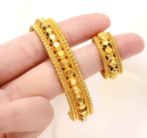 22K Gold Plated Dubai Moroccan Turkish Cuff Bracelet Ring Indian Gold Bangle - Picture 1 of 3