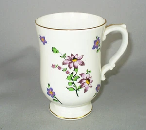 ROYAL VICTORIA FINE BONE CHINA ENGLAND FOOTED TEA CUP COFFEE PURPLE FLOWERS - Picture 1 of 8
